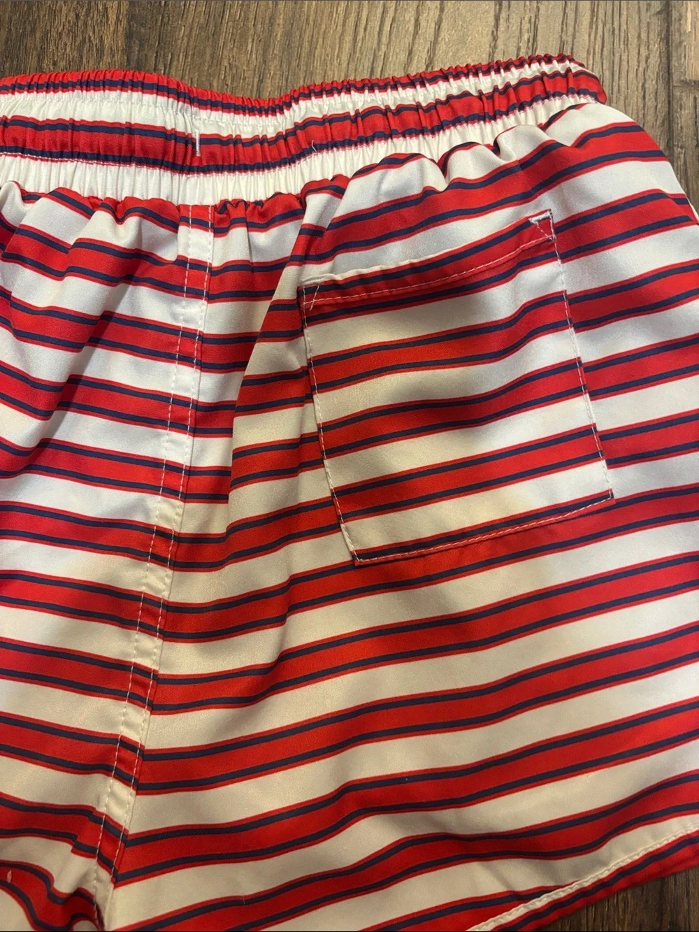 Kortni Jeane Red and White Striped Kids Swim Trunks